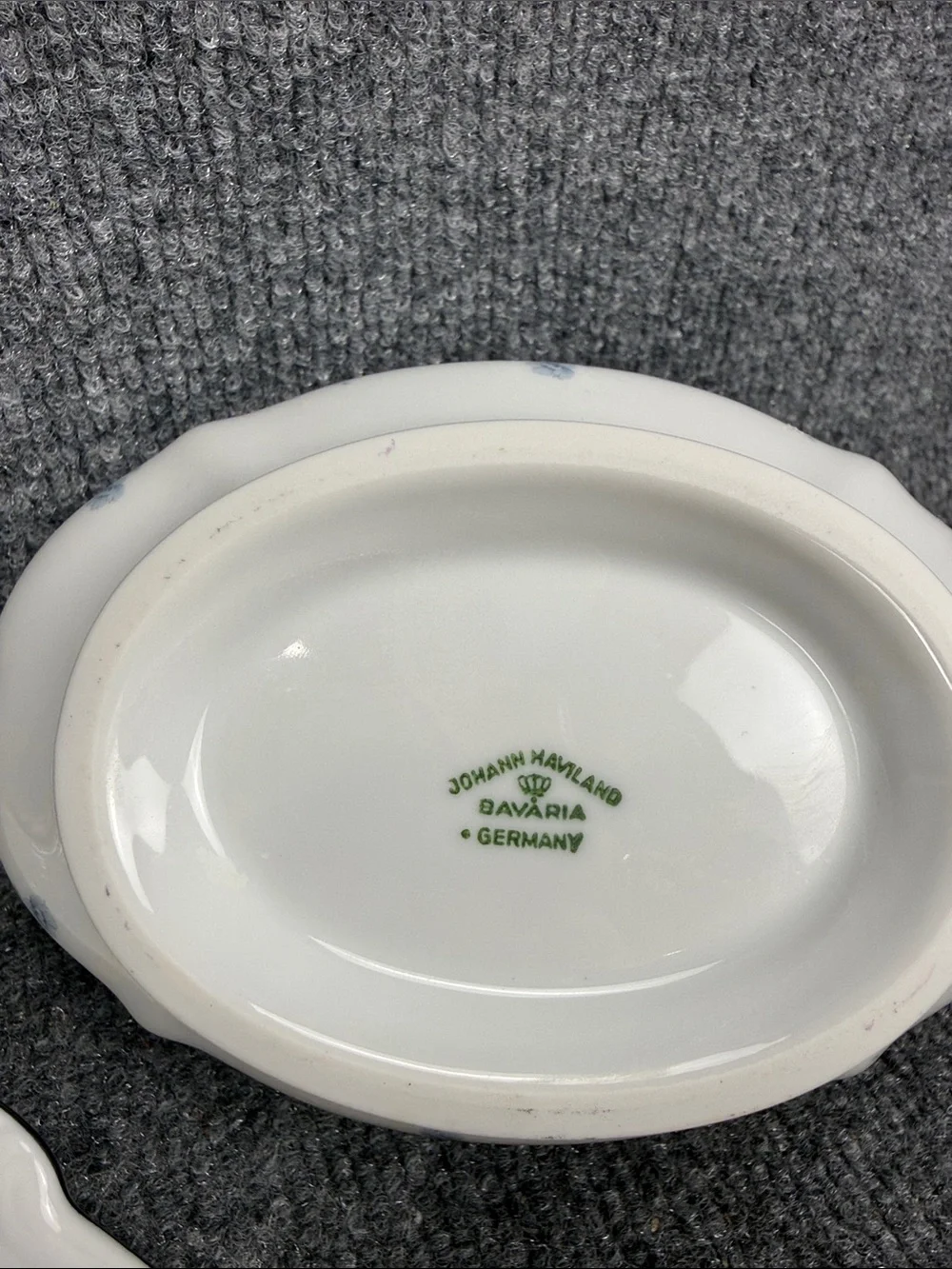 Johann Haviland Blue Garland White Porcelain Gravy Boat with Silver Trim